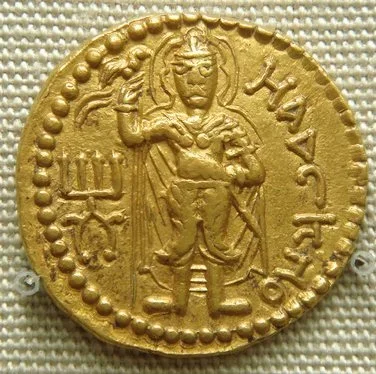 murugan with cock, huvishka coin.webp