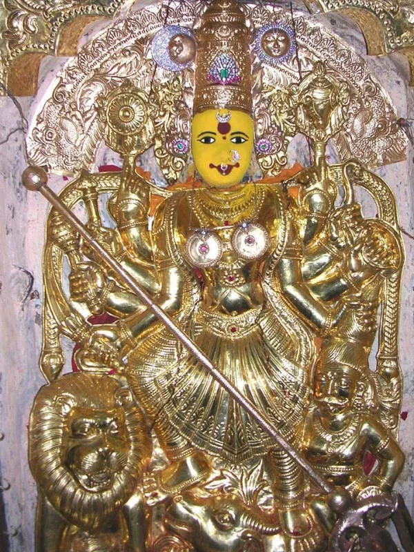 Sri Vijayawada Kanaka Durga Devi in Swarna Kavachalankaram, Vijayawada,.webp